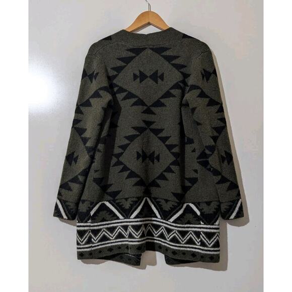 Frye Open Front Cardigan Sweater Womens Medium Aztec Southwestern Green Black Z - Picture 2 of 5